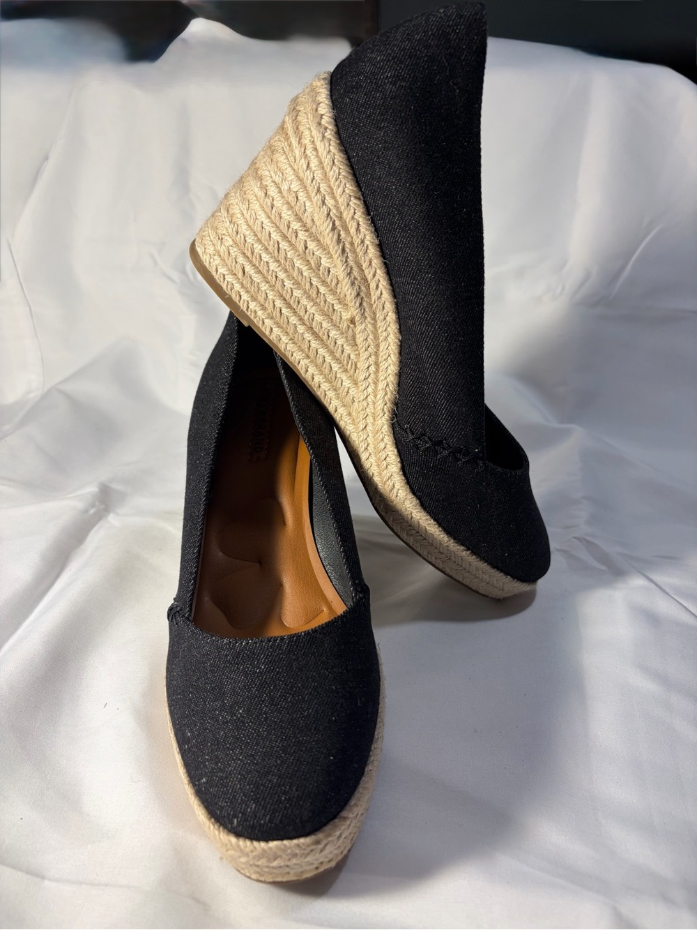 Lucky Brand Black Espadrille Wedge Pumps with Jute Platform (never worn)